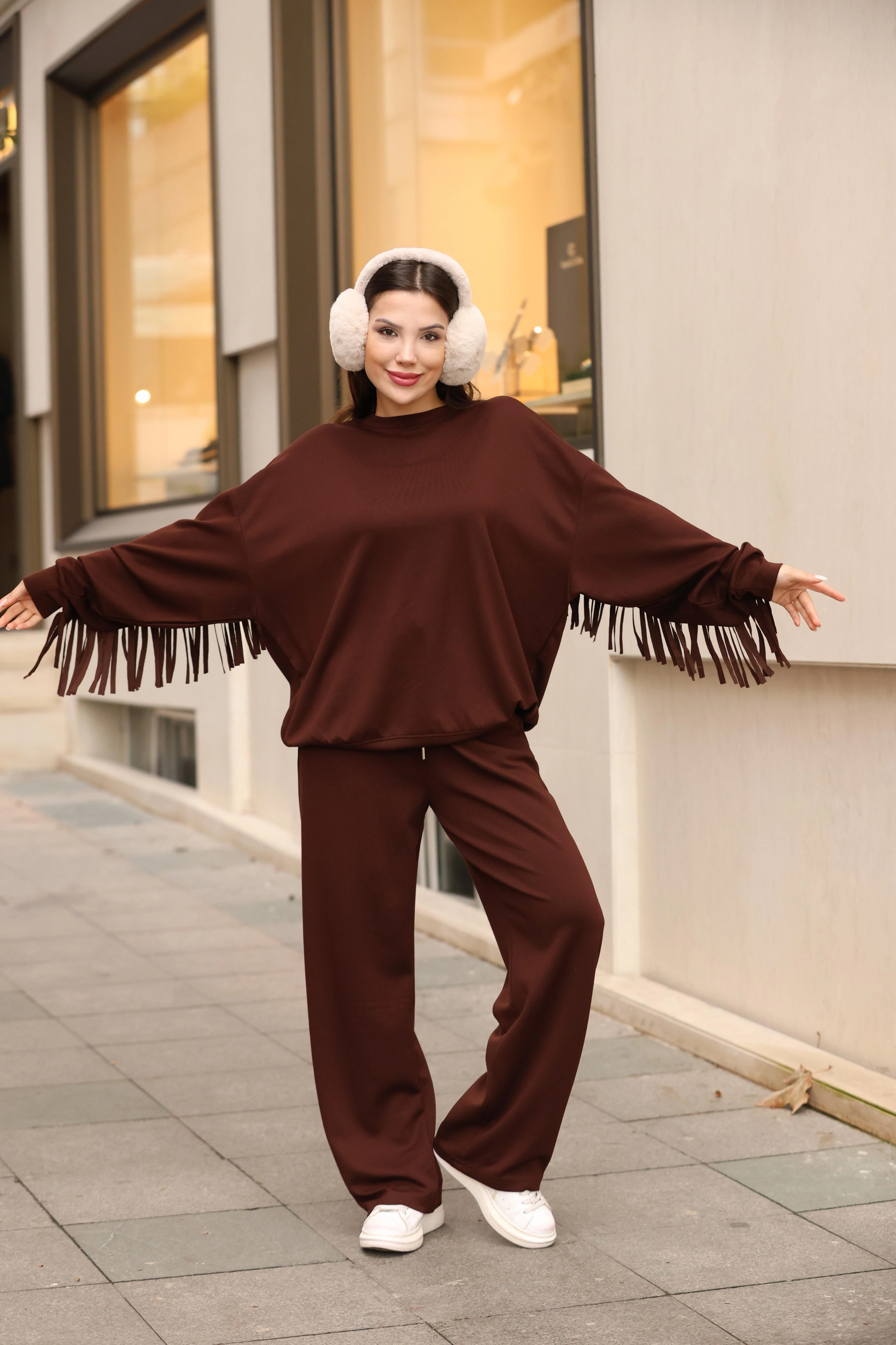 MODAL KUMAŞ SALAŞ EŞOFMAN TAKIM- KAHVERENGİ