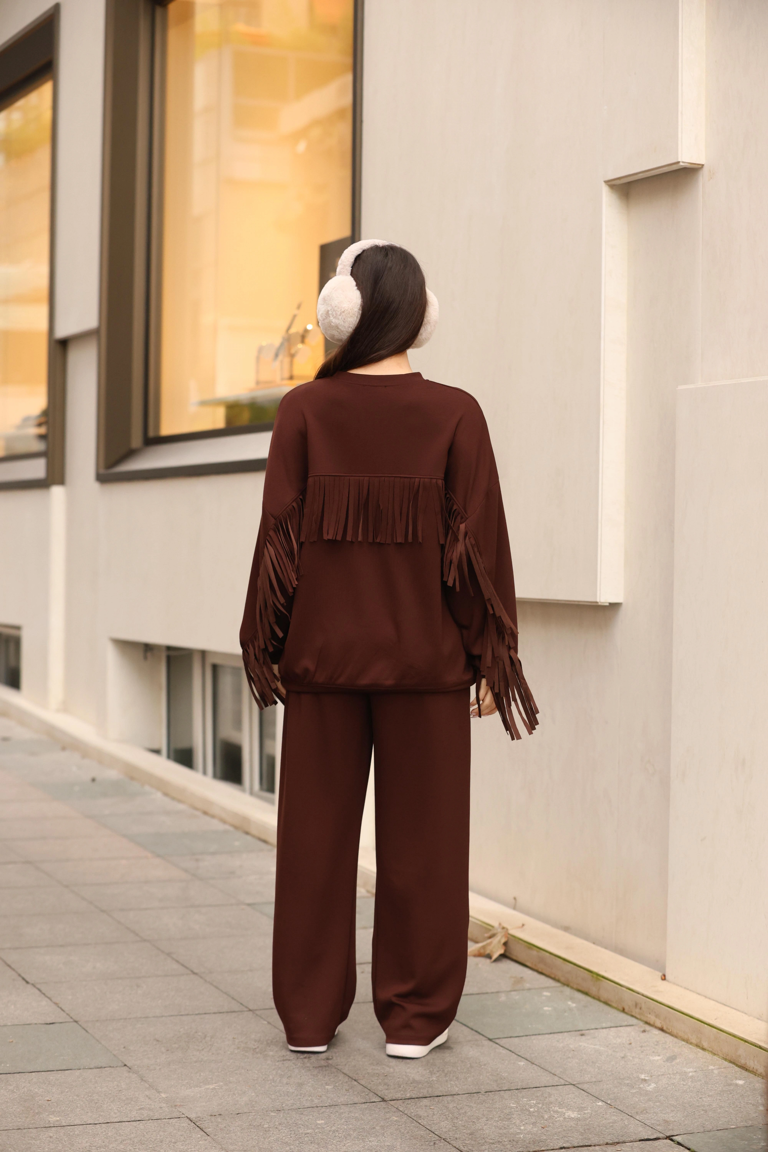 MODAL KUMAŞ SALAŞ EŞOFMAN TAKIM- KAHVERENGİ