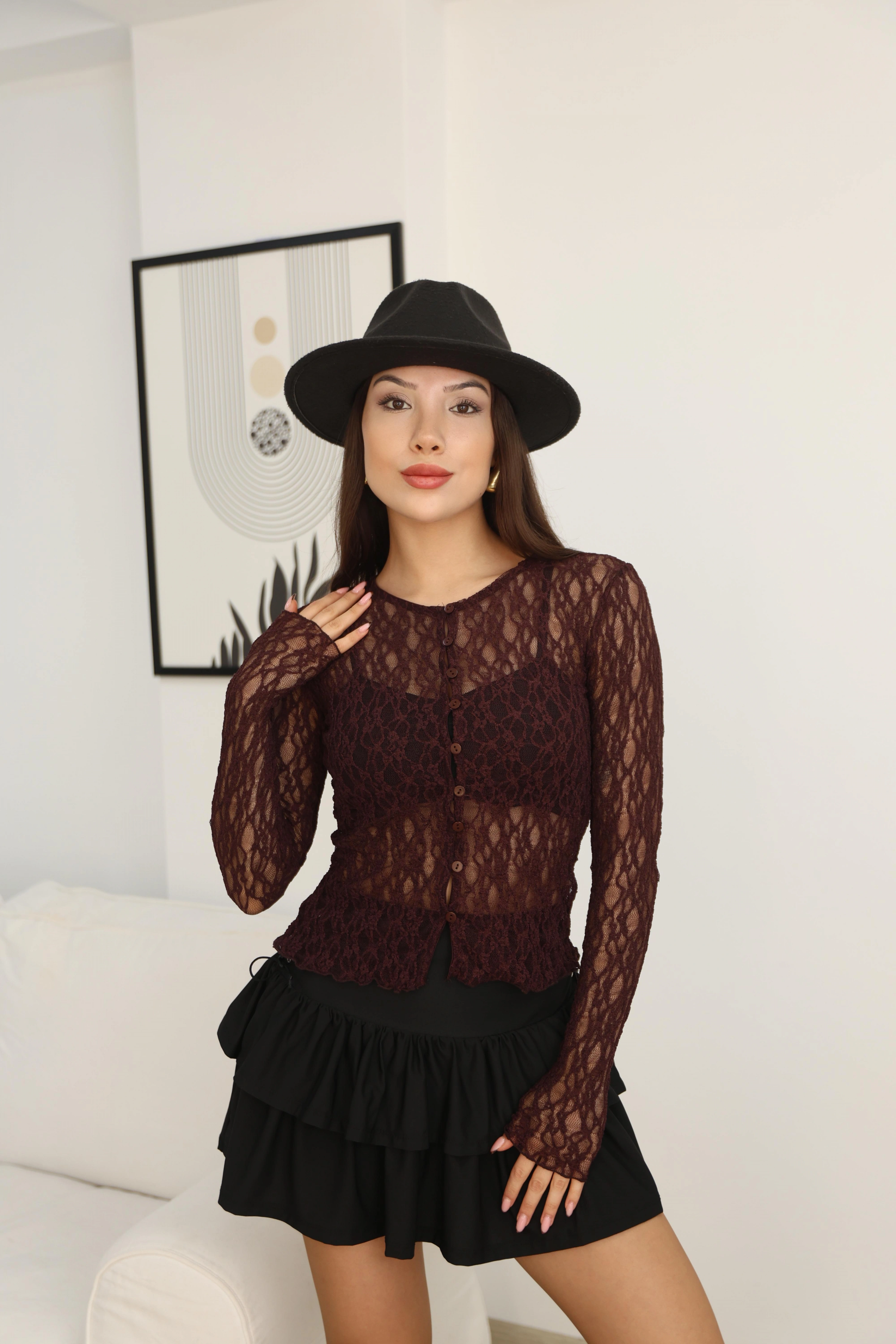 TRANSPARAN BLUZ- BORDO