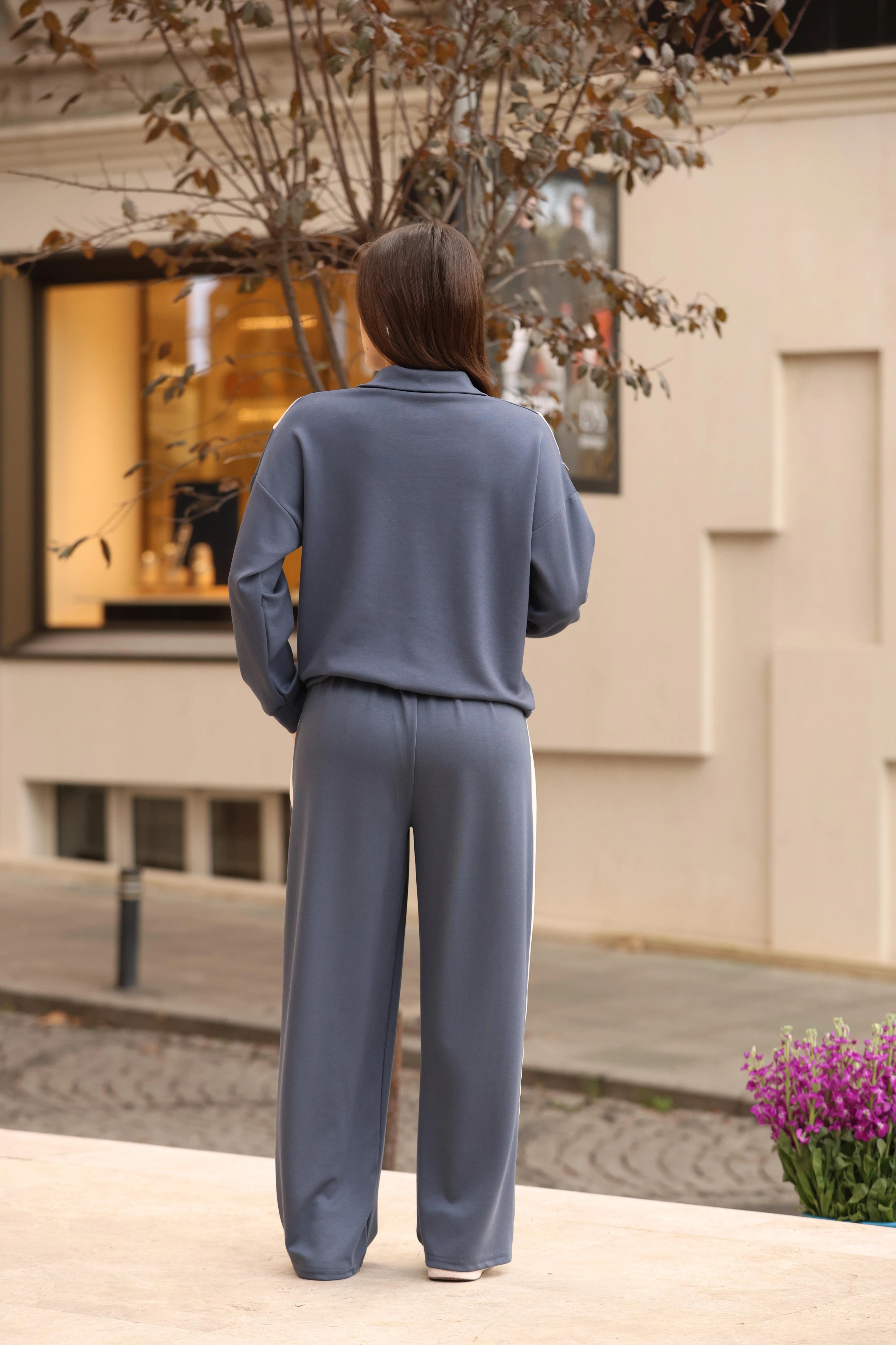 V DETAY SALAŞ EŞOFMAN TAKIM- GRİ