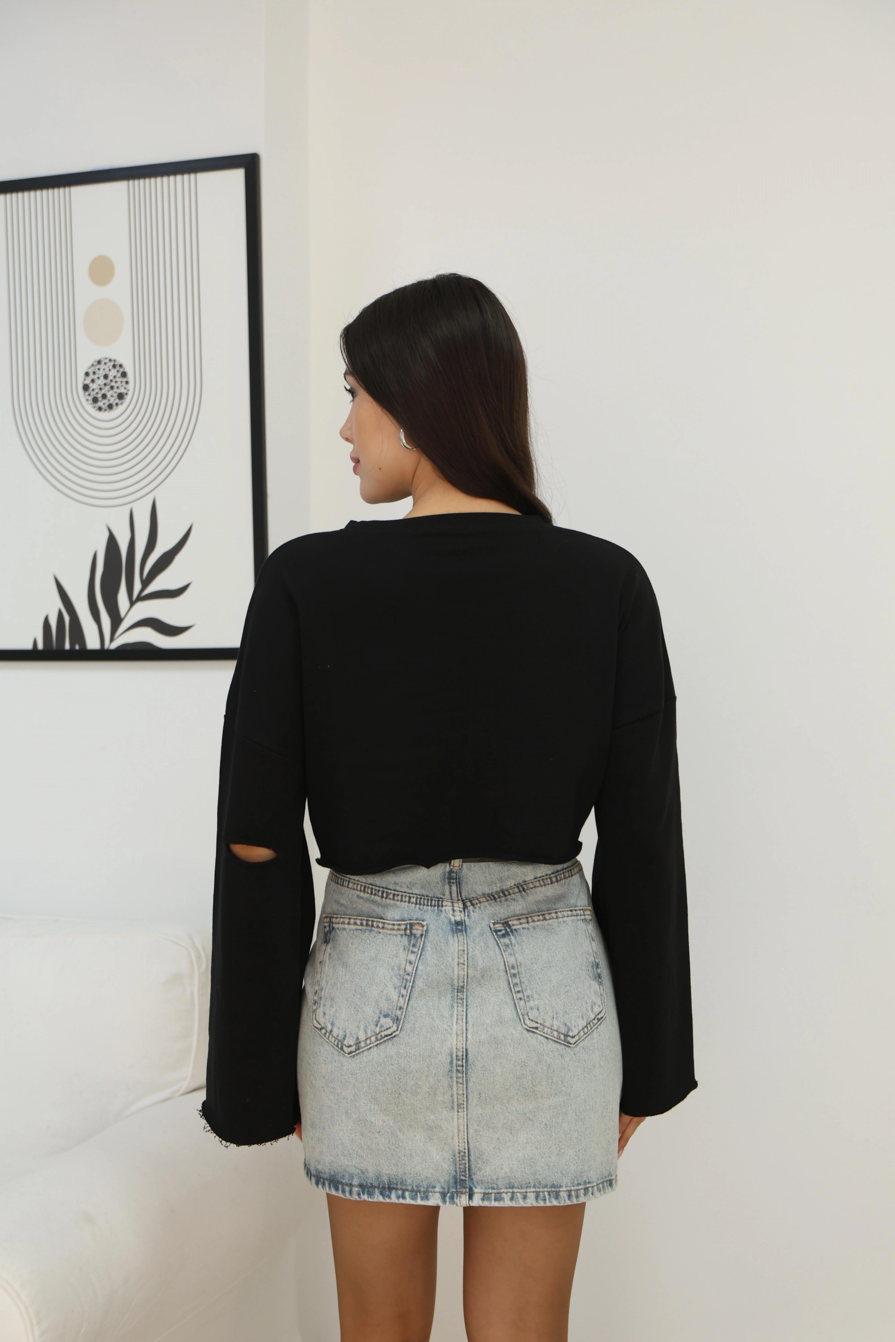 REGLAN KOL BLUZ- SİYAH