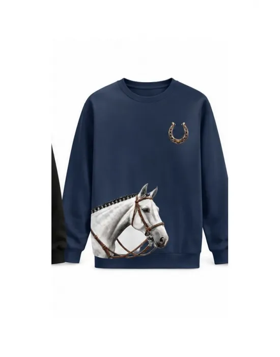 Mezatçı Dayı At Baskılı Uzun Kollu Sweatshirt