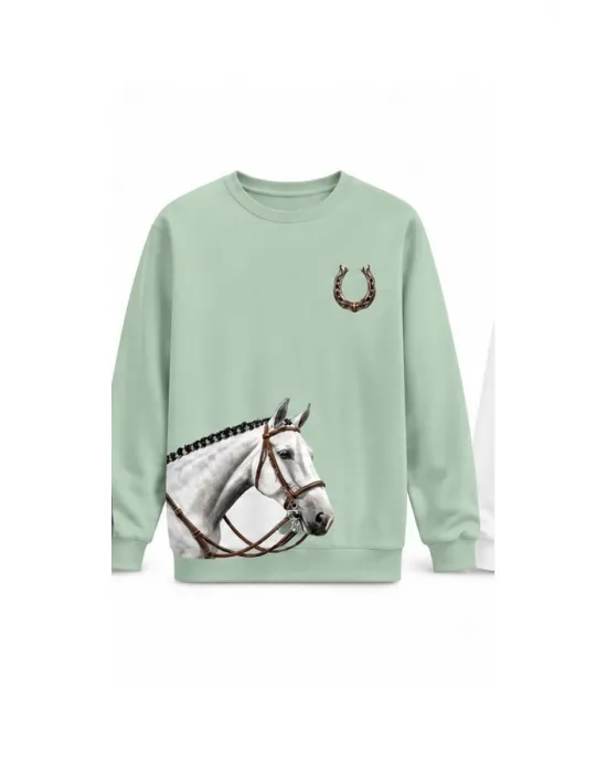 Mezatçı Dayı At Baskılı Uzun Kollu Sweatshirt