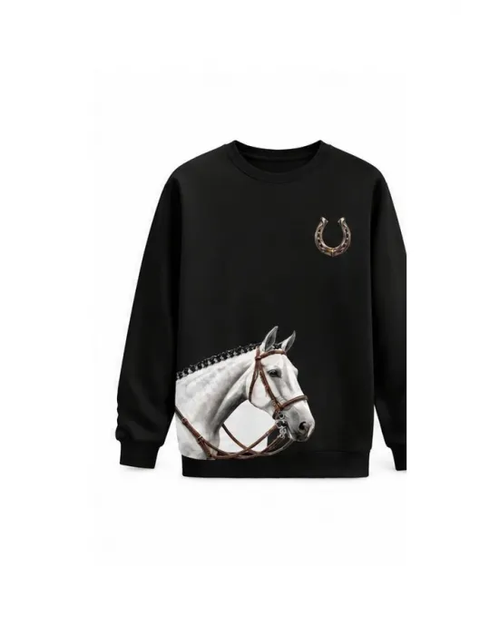 Mezatçı Dayı At Baskılı Uzun Kollu Sweatshirt