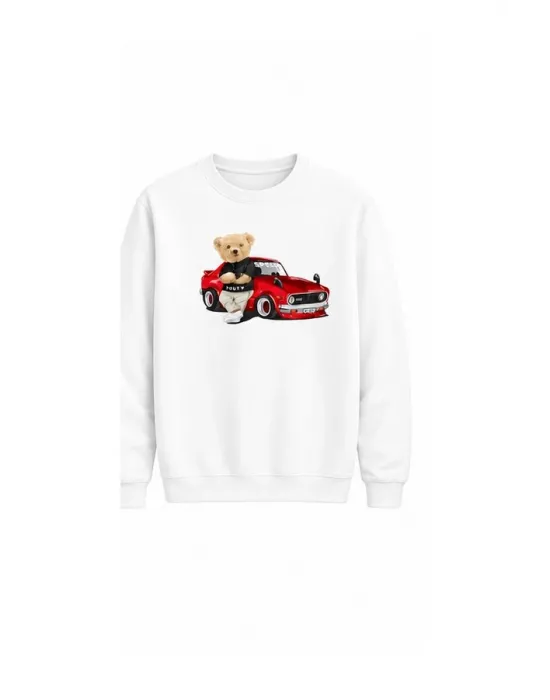 Mezatçı Dayı Arabalı Ayı Baskılı Uzun Kollu Sweatshirt
