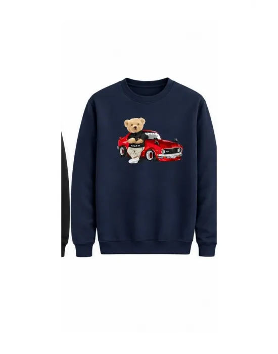 Mezatçı Dayı Arabalı Ayı Baskılı Uzun Kollu Sweatshirt