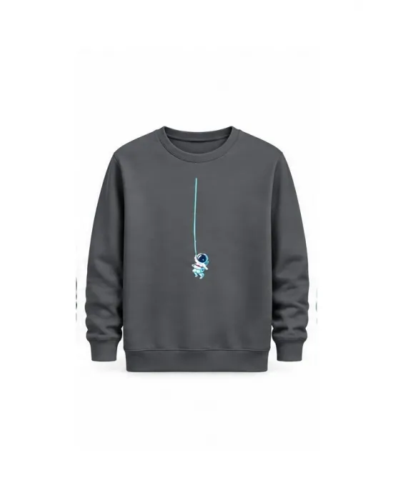 Mezatçı Dayı Astronot Baskılı Uzun Kollu Sweatshirt
