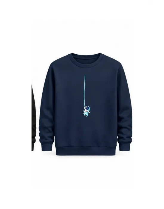 Mezatçı Dayı Astronot Baskılı Uzun Kollu Sweatshirt