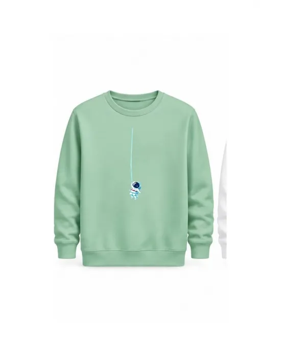 Mezatçı Dayı Astronot Baskılı Uzun Kollu Sweatshirt