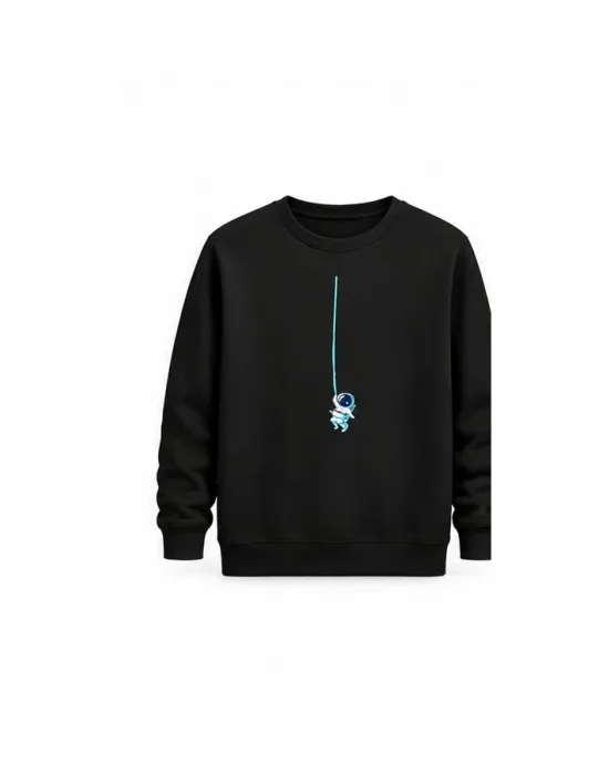 Mezatçı Dayı Astronot Baskılı Uzun Kollu Sweatshirt
