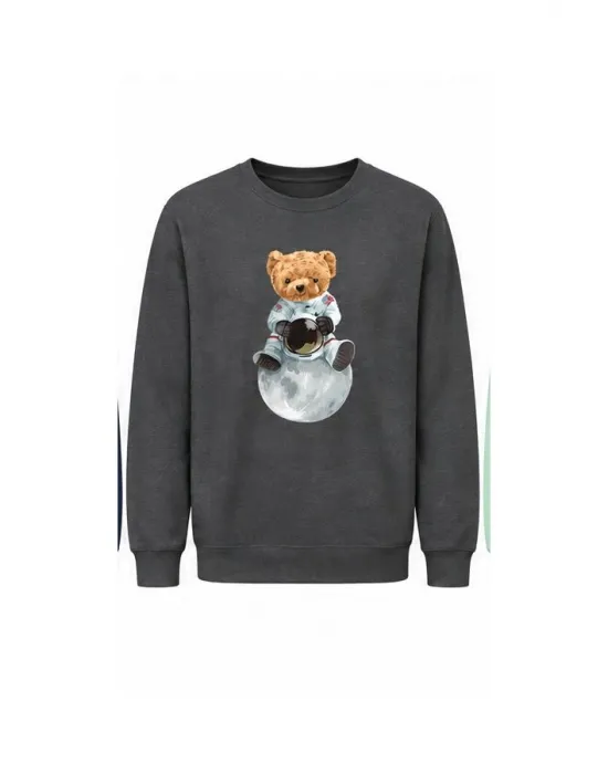 Mezatçı Dayı Şapkalı Ayı Baskılı Uzun Kollu Sweatshirt