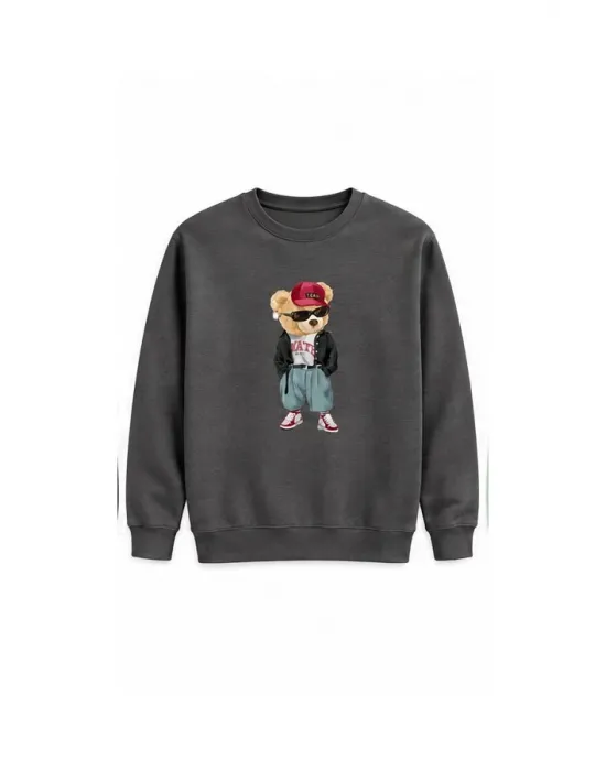 Mezatçı Dayı Astronot Ayı Baskılı Uzun Kollu Sweatshirt