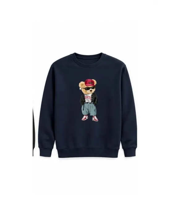 Mezatçı Dayı Astronot Ayı Baskılı Uzun Kollu Sweatshirt