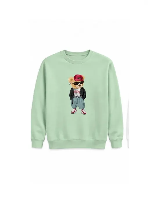 Mezatçı Dayı Astronot Ayı Baskılı Uzun Kollu Sweatshirt