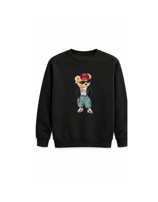 Mezatçı Dayı Astronot Ayı Baskılı Uzun Kollu Sweatshirt