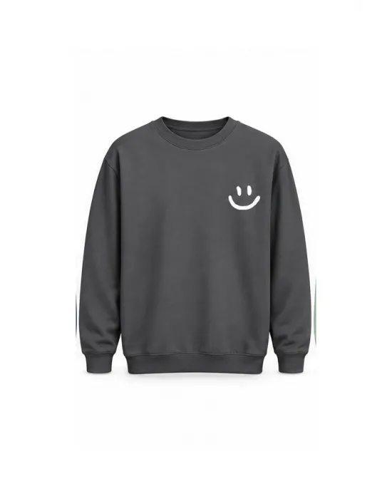 Mezatçı Dayı Emoji Baskılı Uzun Kollu Sweatshirt