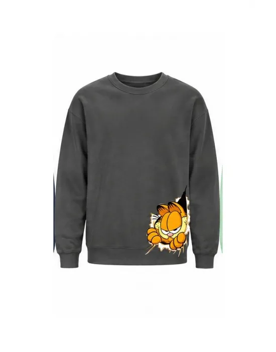 Mezatçı Dayı Garfield Baskılı Uzun Kollu Sweatshirt
