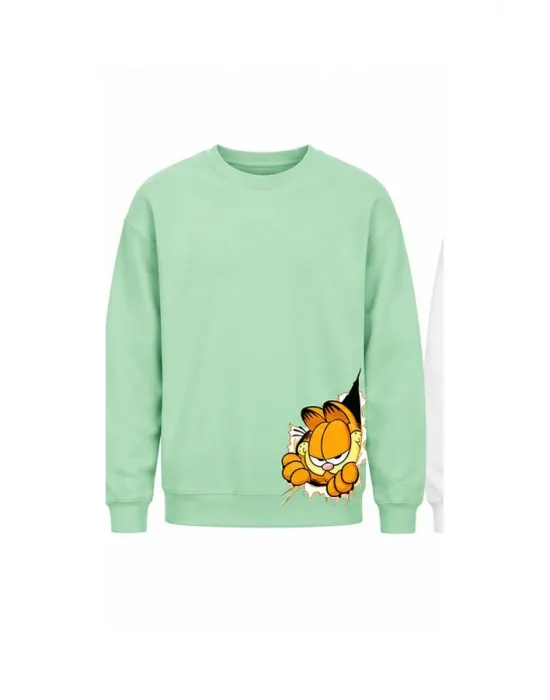 Mezatçı Dayı Garfield Baskılı Uzun Kollu Sweatshirt