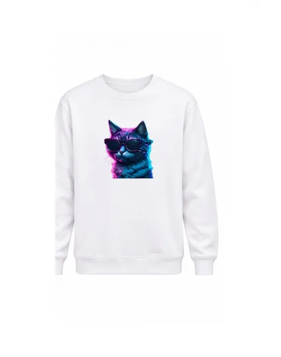 Mezatçı Dayı Gözlüklü Kedi Baskılı Uzun Kollu Sweatshirt
