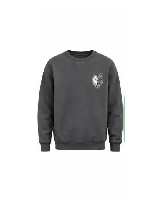 Mezatçı Dayı Küçük Gri Kurt Baskılı Uzun Kollu Sweatshirt