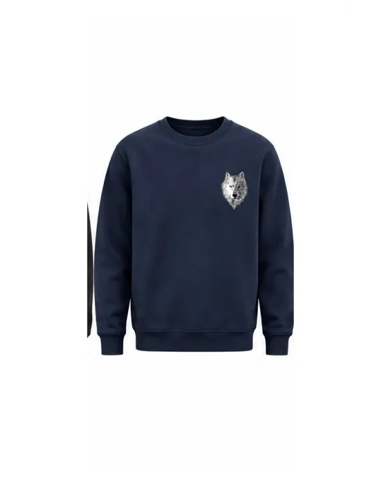 Mezatçı Dayı Küçük Gri Kurt Baskılı Uzun Kollu Sweatshirt