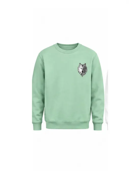 Mezatçı Dayı Küçük Gri Kurt Baskılı Uzun Kollu Sweatshirt