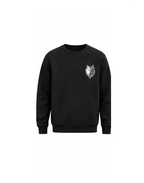 Mezatçı Dayı Küçük Gri Kurt Baskılı Uzun Kollu Sweatshirt
