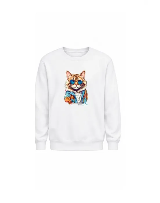 Mezatçı Dayı Kedi Baskılı Uzun Kollu Sweatshirt