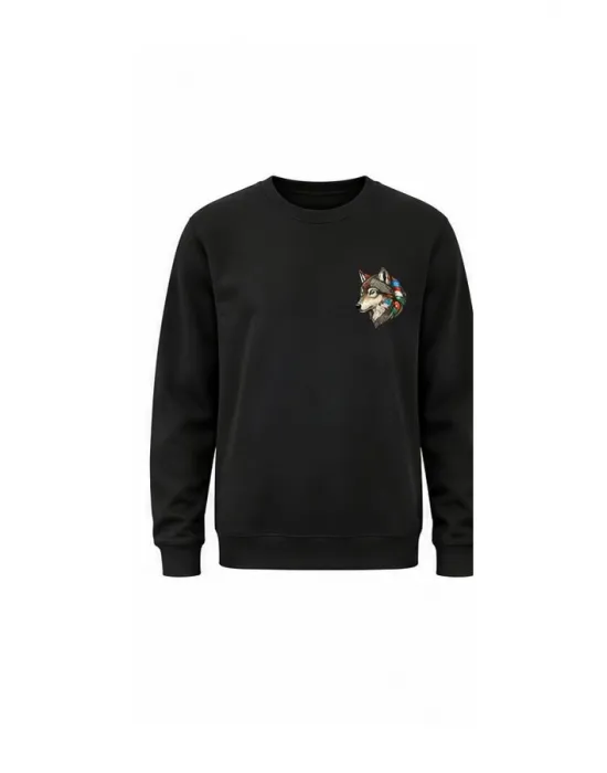 Mezatçı Dayı Kurt V4 Küçük Baskı Baskılı Uzun Kollu Sweatshirt