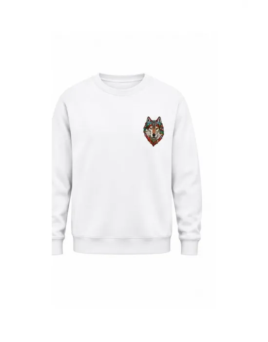 Mezatçı Dayı Kırmızı Kurt Küçük Baskı Baskılı Uzun Kollu Sweatshirt