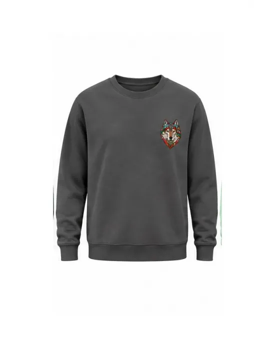Mezatçı Dayı Kırmızı Kurt Küçük Baskı Baskılı Uzun Kollu Sweatshirt