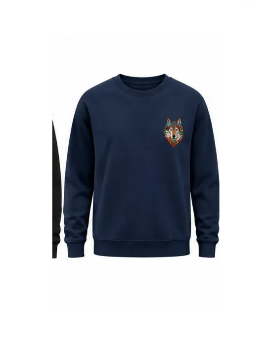 Mezatçı Dayı Kırmızı Kurt Küçük Baskı Baskılı Uzun Kollu Sweatshirt