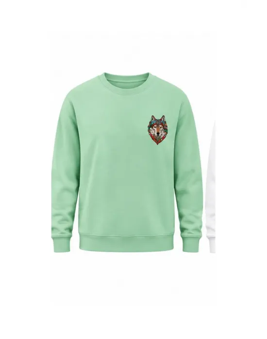 Mezatçı Dayı Kırmızı Kurt Küçük Baskı Baskılı Uzun Kollu Sweatshirt