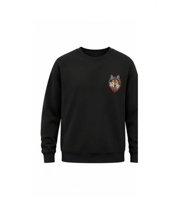 Mezatçı Dayı Kırmızı Kurt Küçük Baskı Baskılı Uzun Kollu Sweatshirt