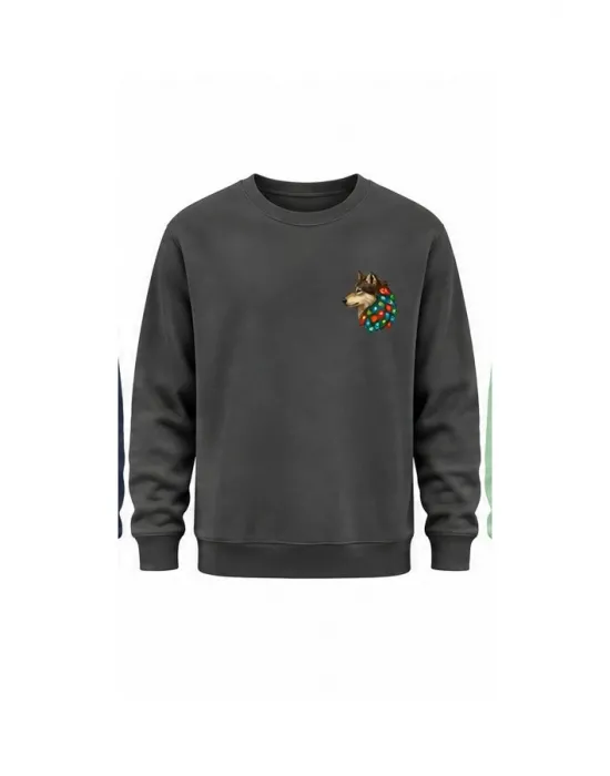 Mezatçı Dayı Kurt V5 Küçük Baskı Baskılı Uzun Kollu Sweatshirt