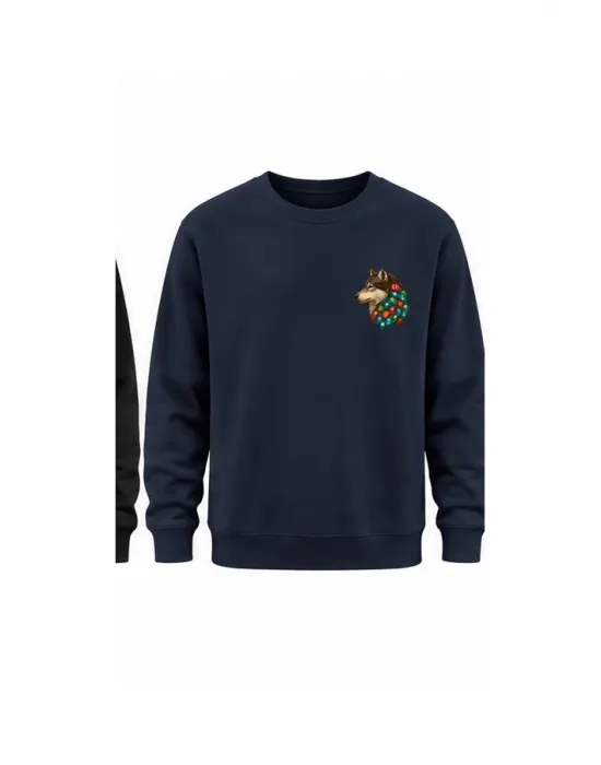 Mezatçı Dayı Kurt V5 Küçük Baskı Baskılı Uzun Kollu Sweatshirt