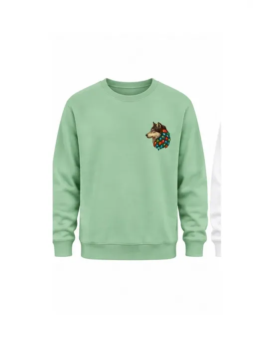 Mezatçı Dayı Kurt V5 Küçük Baskı Baskılı Uzun Kollu Sweatshirt