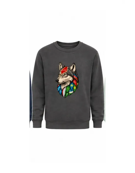 Mezatçı Dayı Kurt V6 Siyah Baskılı Uzun Kollu Sweatshirt