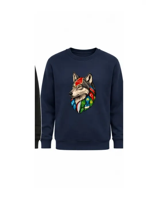 Mezatçı Dayı Kurt V6 Siyah Baskılı Uzun Kollu Sweatshirt