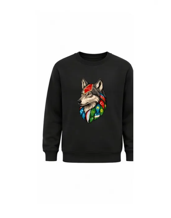 Mezatçı Dayı Kurt V6 Siyah Baskılı Uzun Kollu Sweatshirt