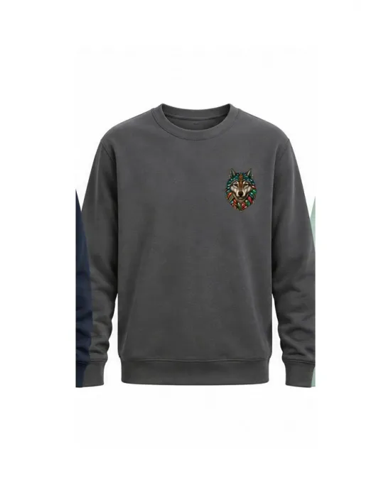 Mezatçı Dayı Kurt V6 Küçük Baskı Baskılı Uzun Kollu Sweatshirt