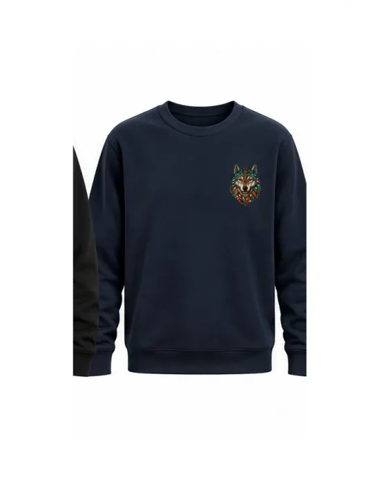 Mezatçı Dayı Kurt V6 Küçük Baskı Baskılı Uzun Kollu Sweatshirt