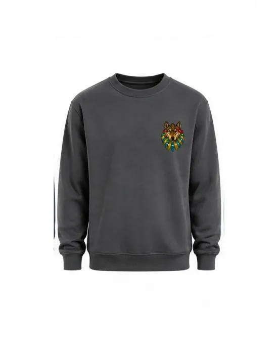 Mezatçı Dayı Kurt V7 Küçük Baskı Baskılı Uzun Kollu Sweatshirt