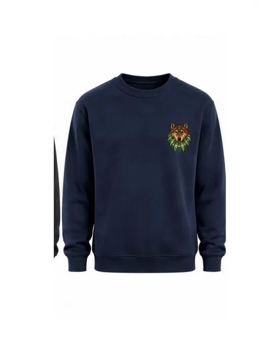 Mezatçı Dayı Kurt V7 Küçük Baskı Baskılı Uzun Kollu Sweatshirt