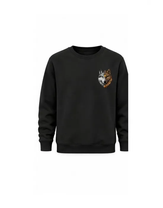 Mezatçı Dayı Kurt V7 Siyah Baskılı Uzun Kollu Sweatshirt