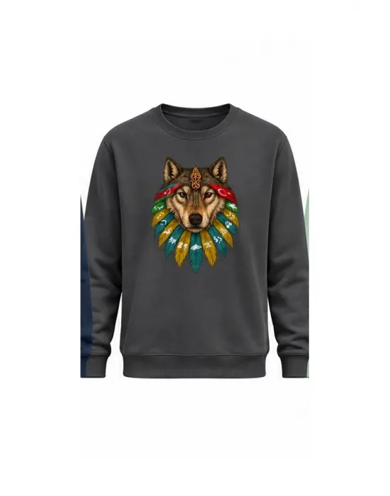Mezatçı Dayı Kurt V9 Baskılı Uzun Kollu Sweatshirt