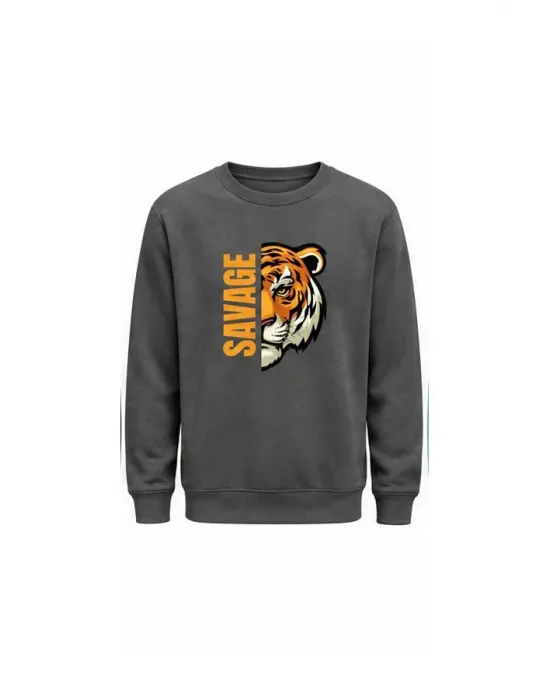 Mezatçı Dayı Savage Kaplan Baskılı Uzun Kollu Sweatshirt