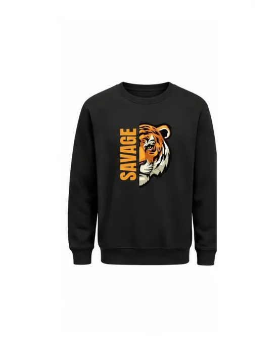 Mezatçı Dayı Savage Kaplan Baskılı Uzun Kollu Sweatshirt