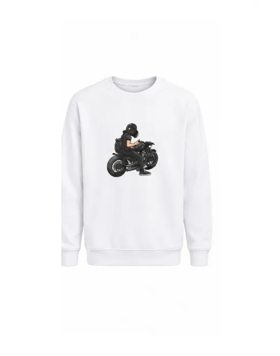 Mezatçı Dayı Motorcu Baskılı Uzun Kollu Sweatshirt