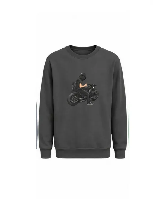 Mezatçı Dayı Motorcu Baskılı Uzun Kollu Sweatshirt